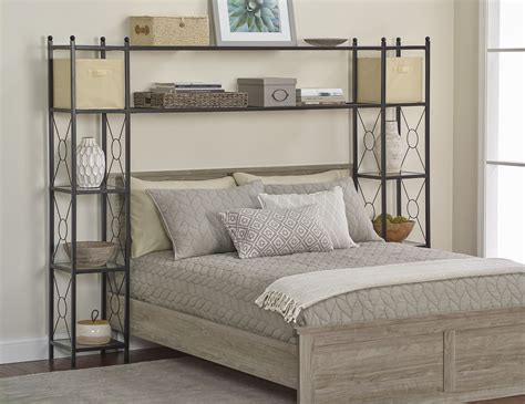 alcove over-the-bed metal organizer with fabric baskets king|Metal Alcove Over Bed Storage Shelves .